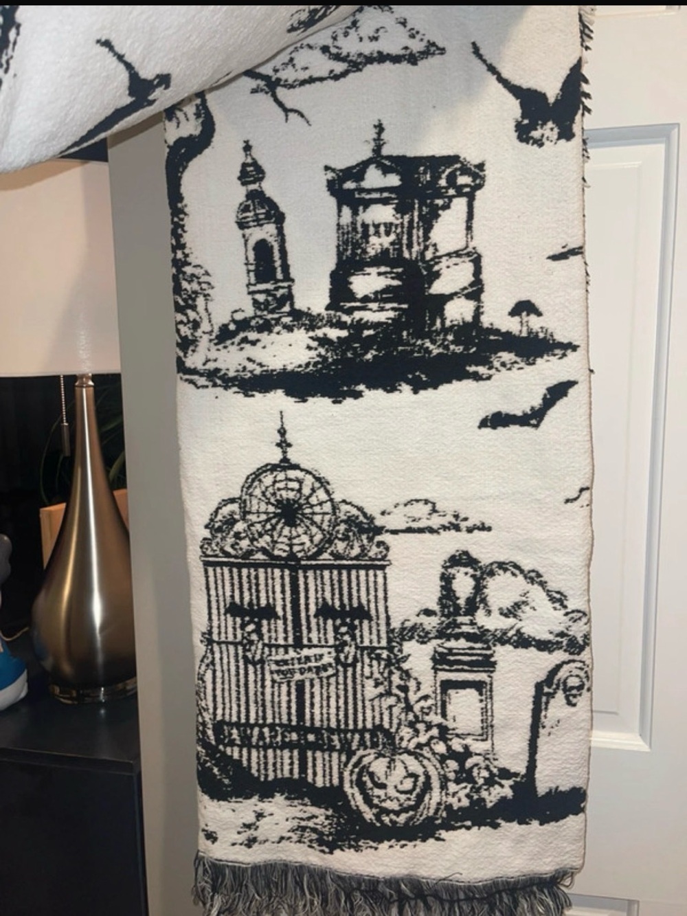 Cynthia Rowley Black and White Halloween Toile Throw
